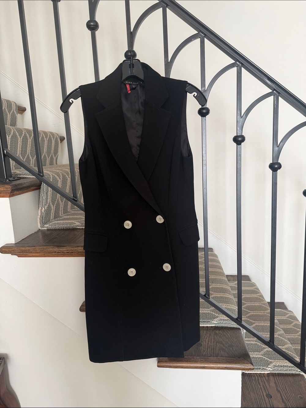 Black Halo Black Blazer Dress with Gold Logo Detail